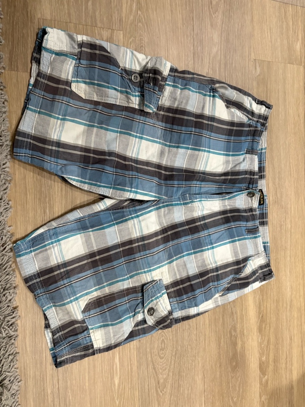 Helix Blue and Gray Plaid Cargo Shorts